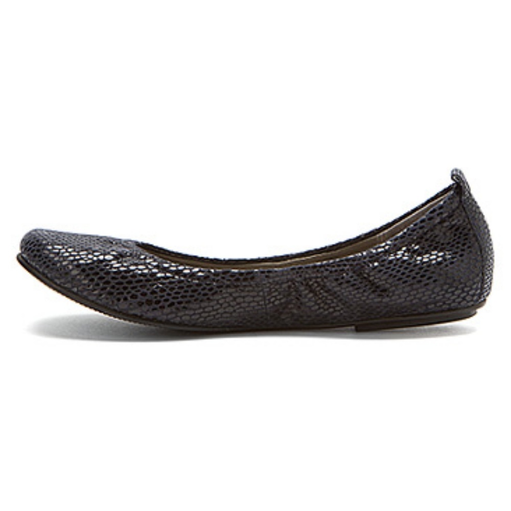 David Tate Black Shiny Snakeskin Ballet Flats